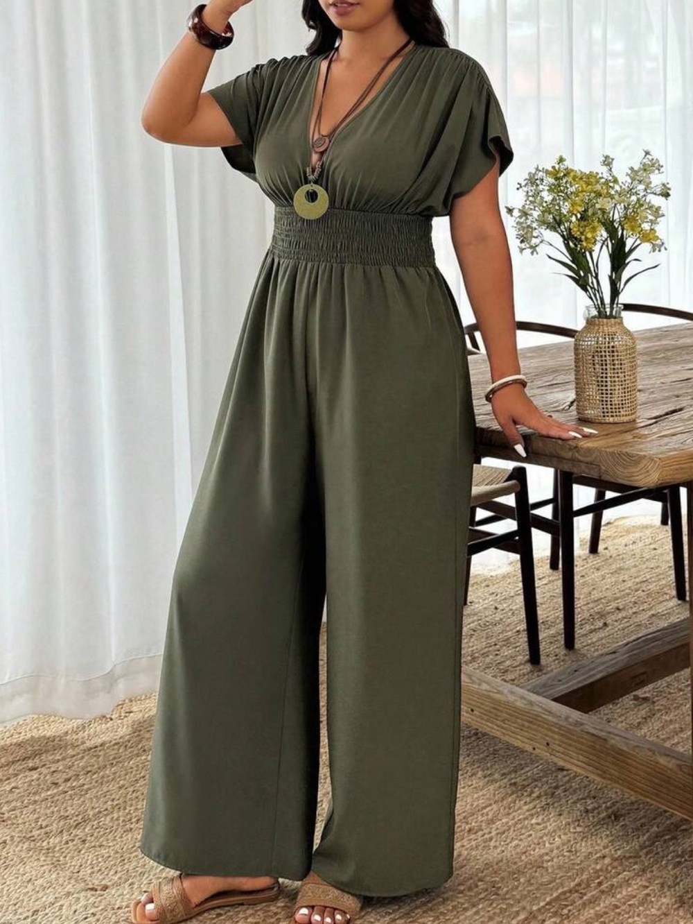 Green Wide-Leg Jumpsuit - Picture 3 of 5